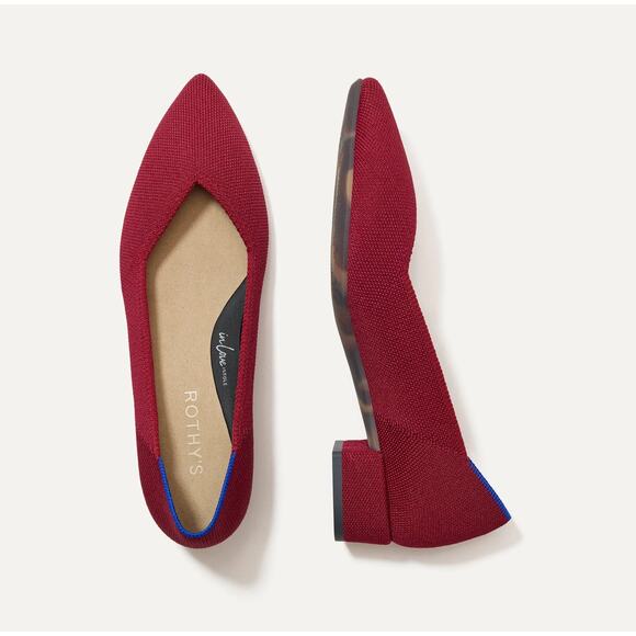 Rothy's Burgundy Pointed Toe Heels with Blue Accent - Picture 1 of 11